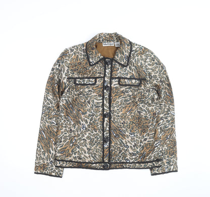 Blutique Women Animal Print Silk Sequin Short Jacket Size S Brown
