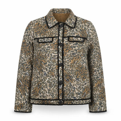 Blutique Women Animal Print Silk Sequin Short Jacket Size S Brown