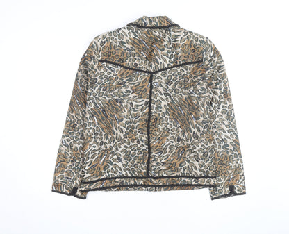 Blutique Women Animal Print Silk Sequin Short Jacket Size S Brown