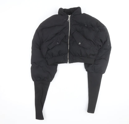 LAPP Womens Black XS Cropped Puffer Jacket with Zip and Pockets