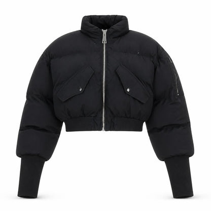 LAPP Womens Black XS Cropped Puffer Jacket with Zip and Pockets