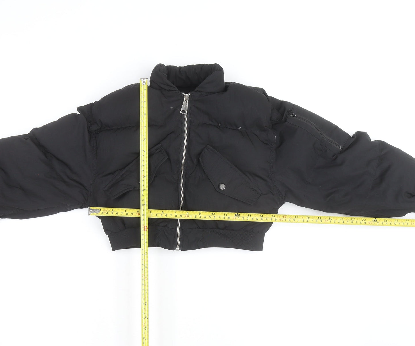 LAPP Womens Black XS Cropped Puffer Jacket with Zip and Pockets