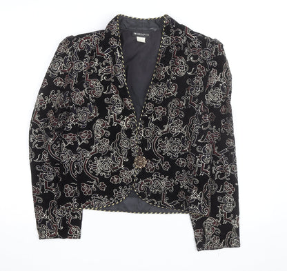 IN GROUP LTD Women's Black Velvet Embroidered Blazer Size 10