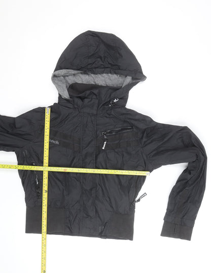 Bench Women's Black Hooded Bomber Jacket Size L Windproof Casual