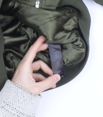 Topshop Women’s Green Bomber Jacket Size 12 Cropped Zip Pockets