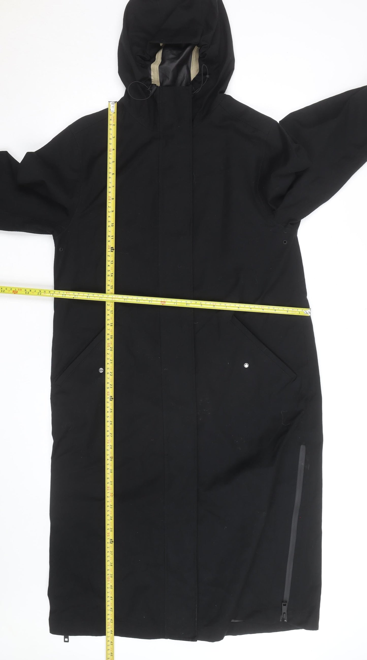 Jaeger Women's Black Waterproof Long Hooded Rain Coat Size 8