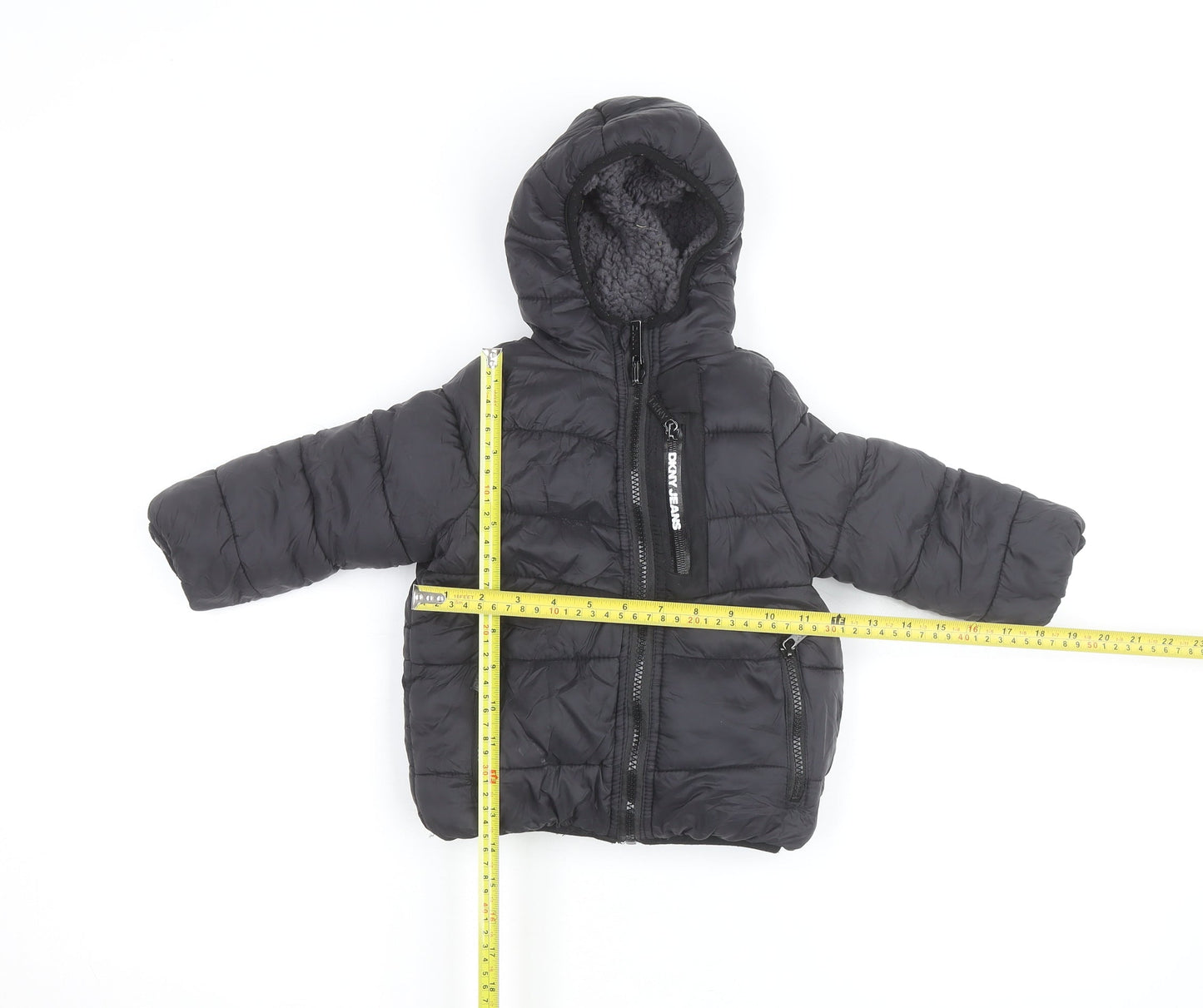 DKNY Jeans Boys Black Hooded Puffer Jacket 2 Years Winter Coat