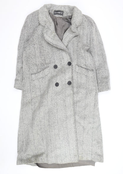 Concept II Women's Grey Wool Herringbone Long Overcoat Size 8