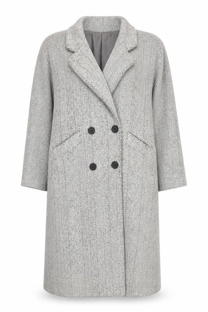 Concept II Women's Grey Wool Herringbone Long Overcoat Size 8