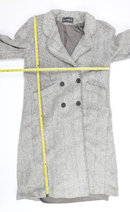 Concept II Women's Grey Wool Herringbone Long Overcoat Size 8