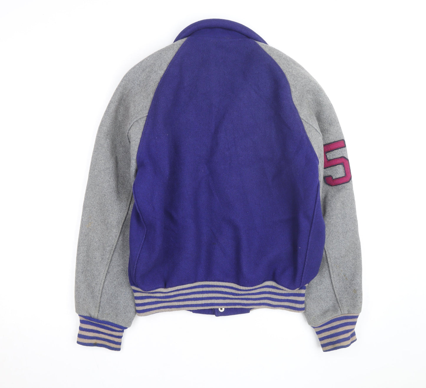 Athletes Wear Mens Purple Grey Varsity Jacket Wool Size M