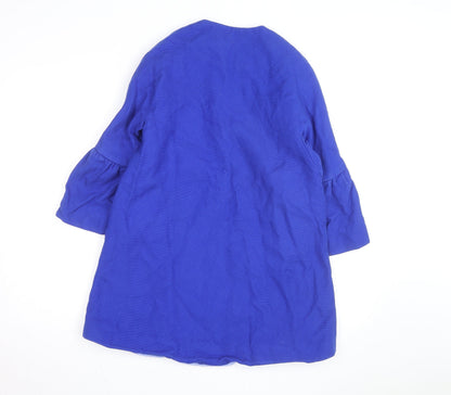 Zara Women Blue Mid-Length Cotton Blend Zip Coat Size S