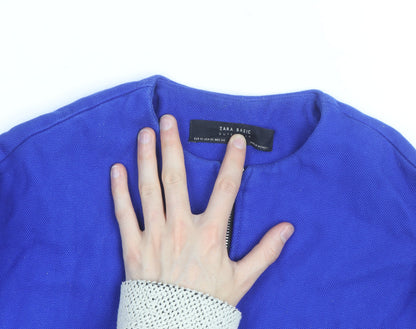 Zara Women Blue Mid-Length Cotton Blend Zip Coat Size S