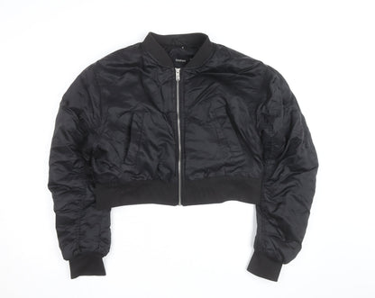 Boohoo Women's Black Cropped Bomber Jacket Size 14
