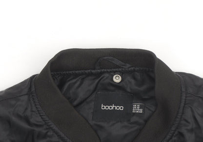 Boohoo Women's Black Cropped Bomber Jacket Size 14
