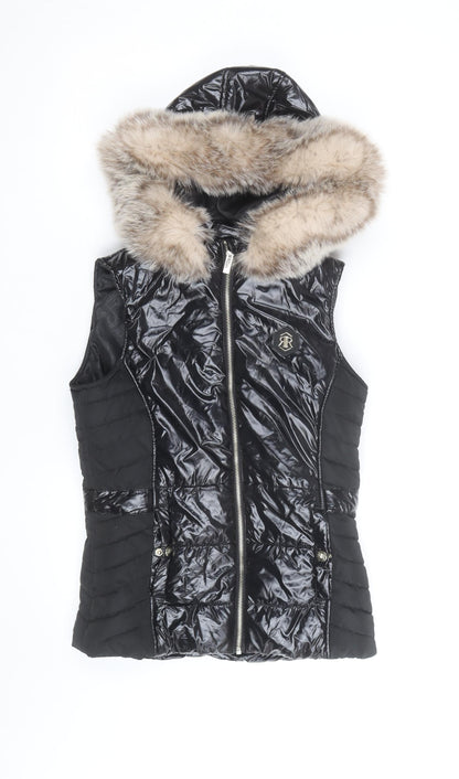 River Island Girls Black Faux Fur Hooded Puffer Gilet 11-12 Years