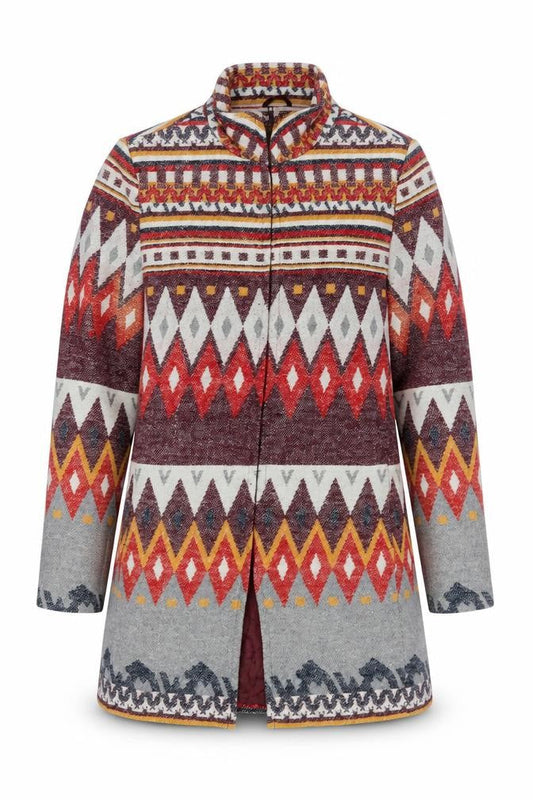 Angie Men's Multicoloured L Aztec Pattern Mid-Length Coatigan