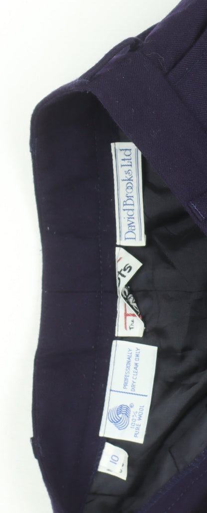 David Brooks Ltd Women’s Blue Wool Pleated Classic Trousers Size 10