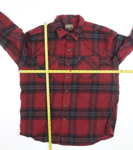 C.E. Schmidt Men's Red Plaid Flannel Cotton Button-Up Work Shirt L