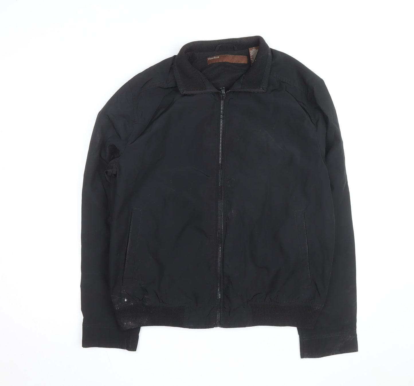 Perry Ellis Men's Black Bomber Jacket L Full Zip Polyester Casual