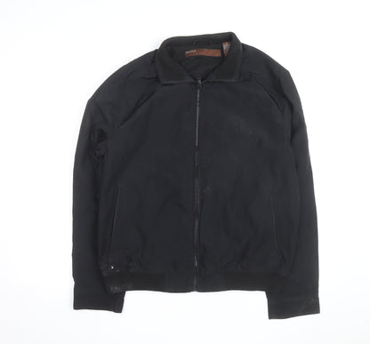 Perry Ellis Men's Black Bomber Jacket L Full Zip Polyester Casual