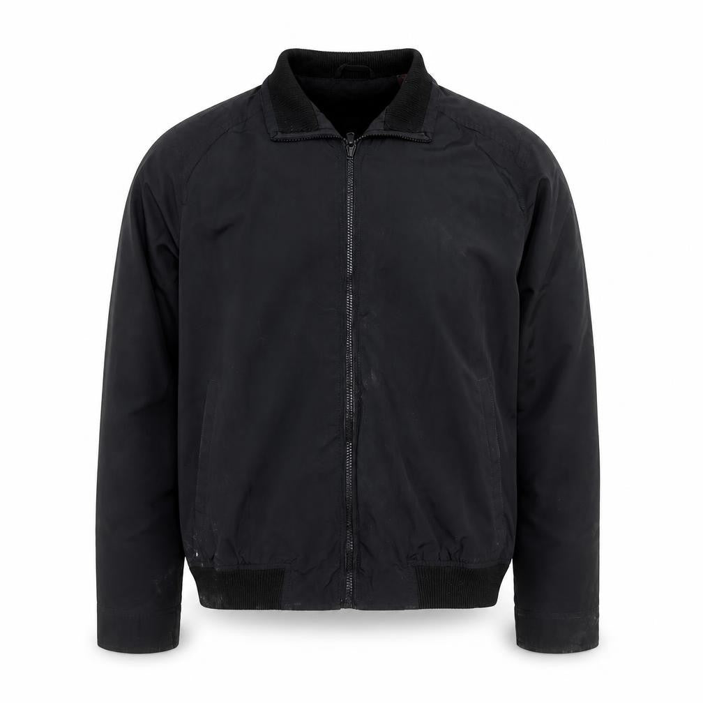 Perry Ellis Men's Black Bomber Jacket L Full Zip Polyester Casual