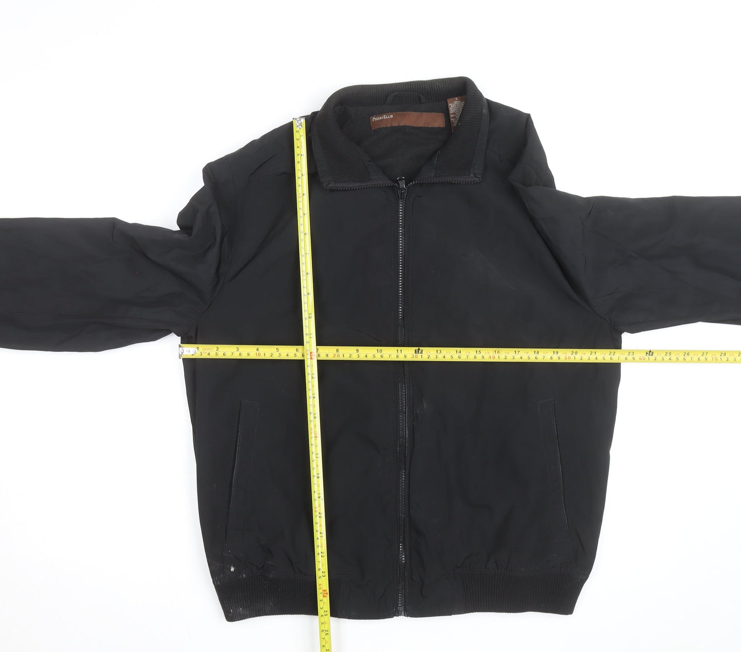 Perry Ellis Men's Black Bomber Jacket L Full Zip Polyester Casual
