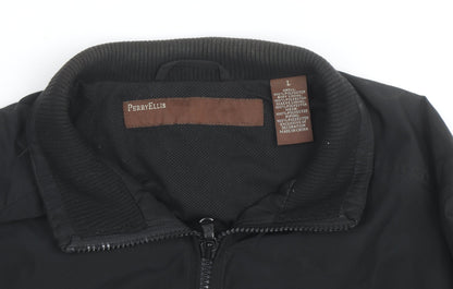 Perry Ellis Men's Black Bomber Jacket L Full Zip Polyester Casual
