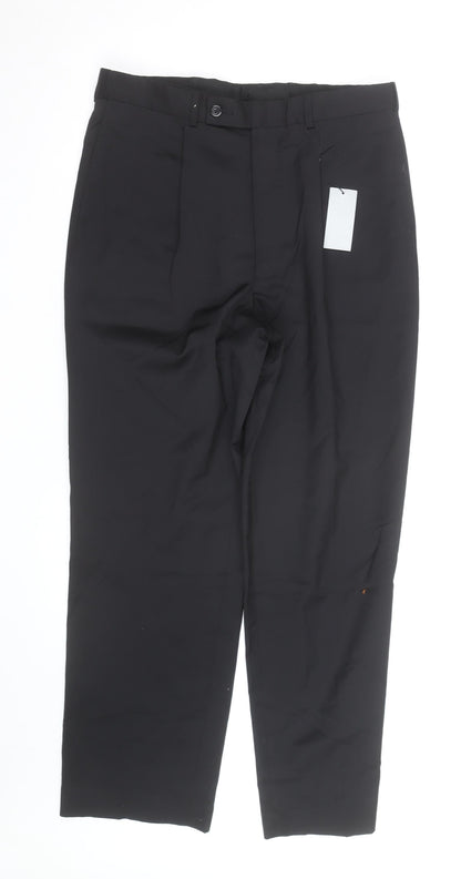 Men’s Black Wool Blend 32R Pleated Formal Dress Trousers
