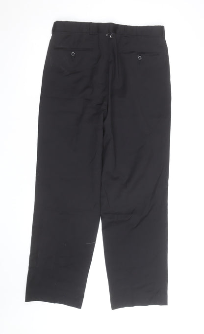 Men’s Black Wool Blend 32R Pleated Formal Dress Trousers