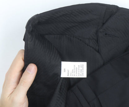 Men’s Black Wool Blend 32R Pleated Formal Dress Trousers