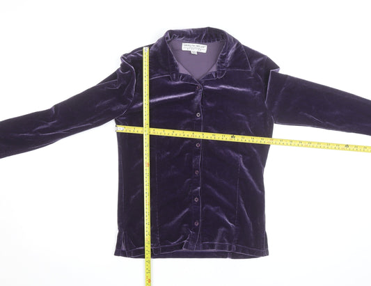 Carolyn Taylor Womens Purple Velvet Button Cardigan Size S