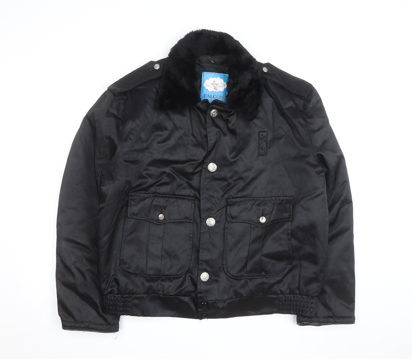 Falcon Men's Black L Faux Fur Collar Bomber Jacket Size L