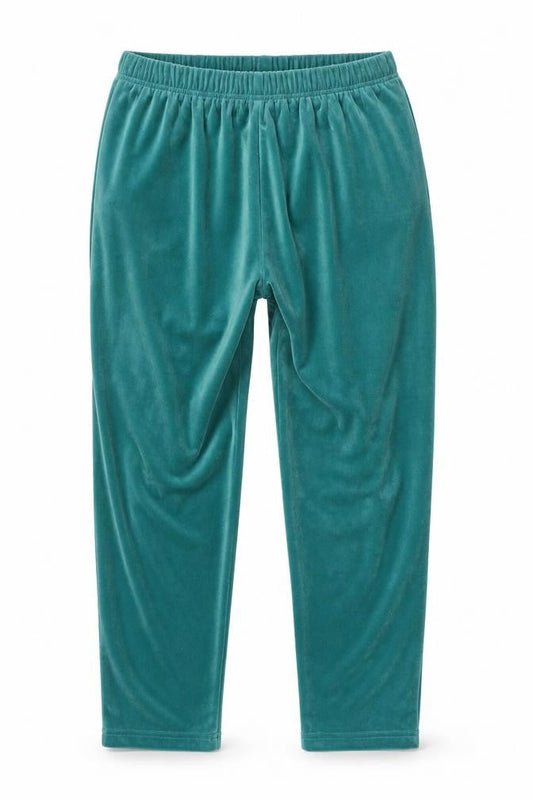 Front view of Jaclyn Smith Sport unisex green velour sweatpants m relaxed fit