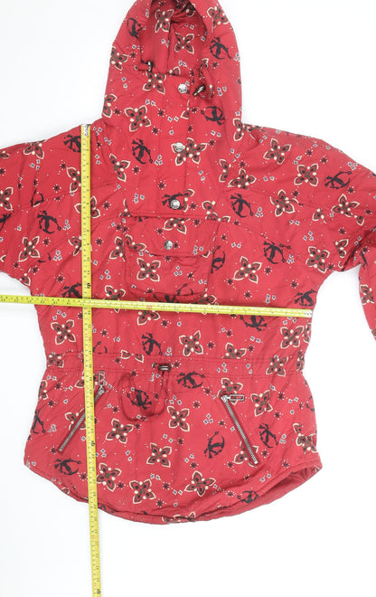 L.L. Bean Women's Red Floral Anorak Jacket Hooded Medium