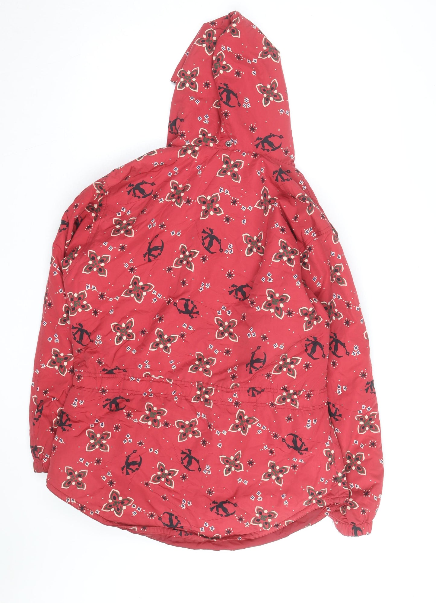 L.L. Bean Women's Red Floral Anorak Jacket Hooded Medium