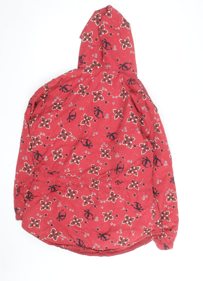 L.L. Bean Women's Red Floral Anorak Jacket Hooded Medium