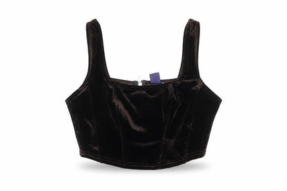 Vintage Women's Brown Velvet Cropped Tank Top Size M