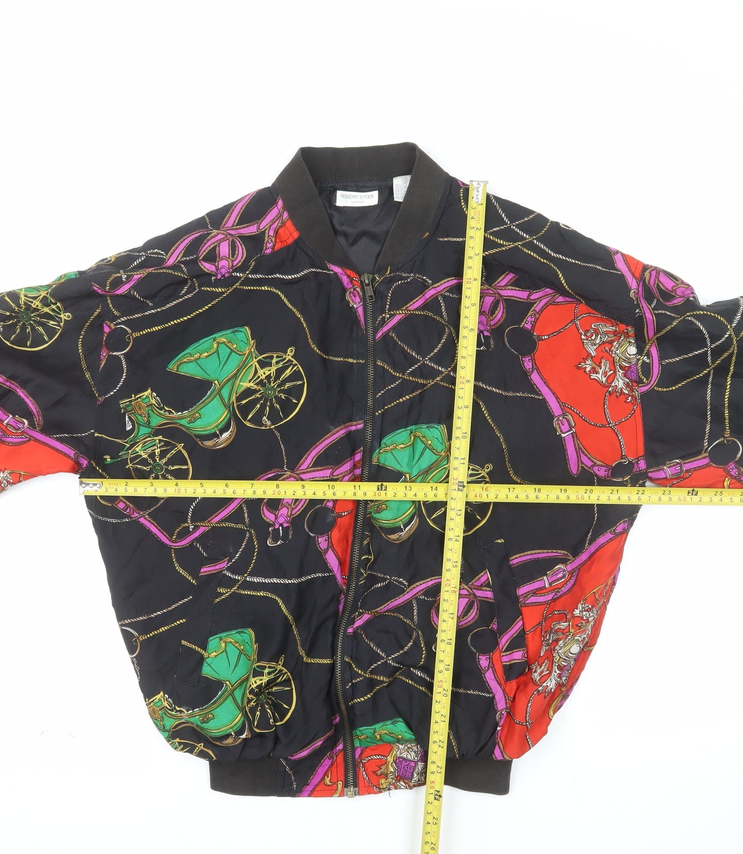 Robert Stock Men's Multicoloured Silk Bomber Jacket S Retro Vintage