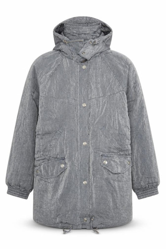 Campton J Mens Grey Hooded Parka Jacket Size L Nylon Rayon