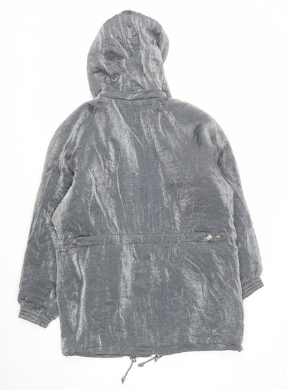 Campton J Mens Grey Hooded Parka Jacket Size L Nylon Rayon