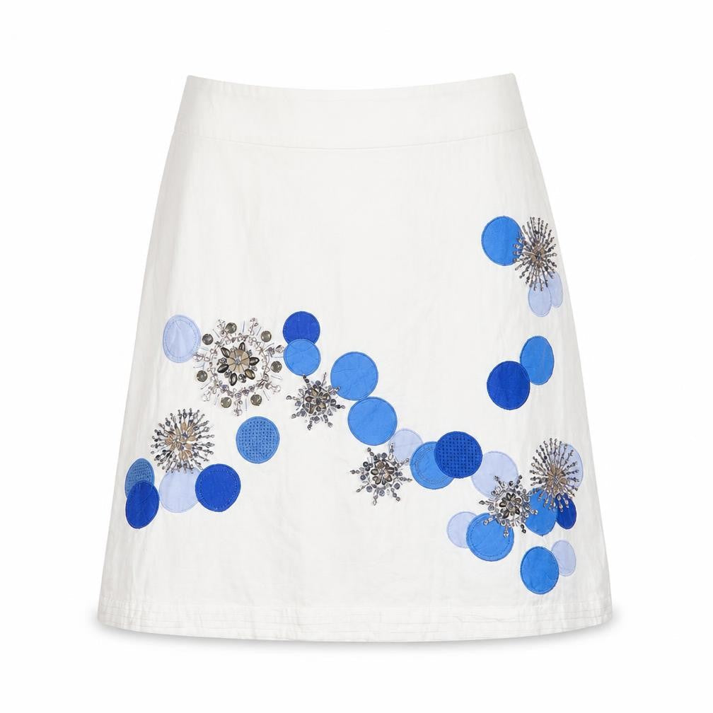Monsoon Women Ivory Beaded Floral A-Line Skirt Size 14