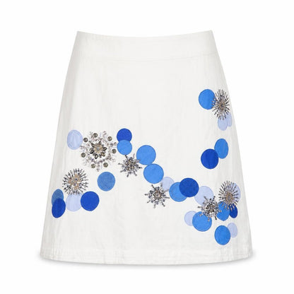 Monsoon Women Ivory Beaded Floral A-Line Skirt Size 14
