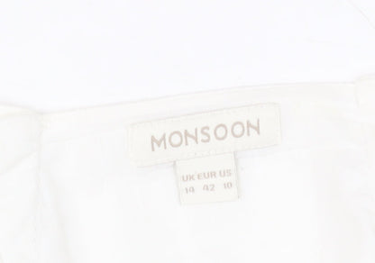 Monsoon Women Ivory Beaded Floral A-Line Skirt Size 14