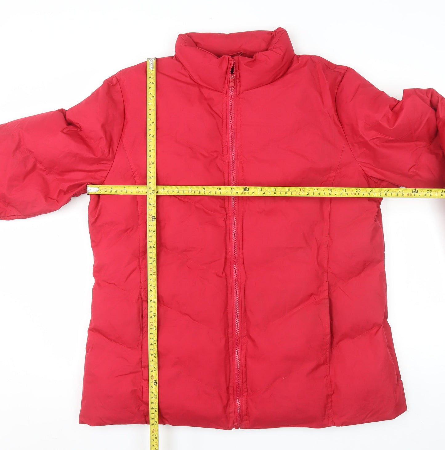 Franklin Allen Womens Red L Puffer Jacket Mid-Length Winter Coat