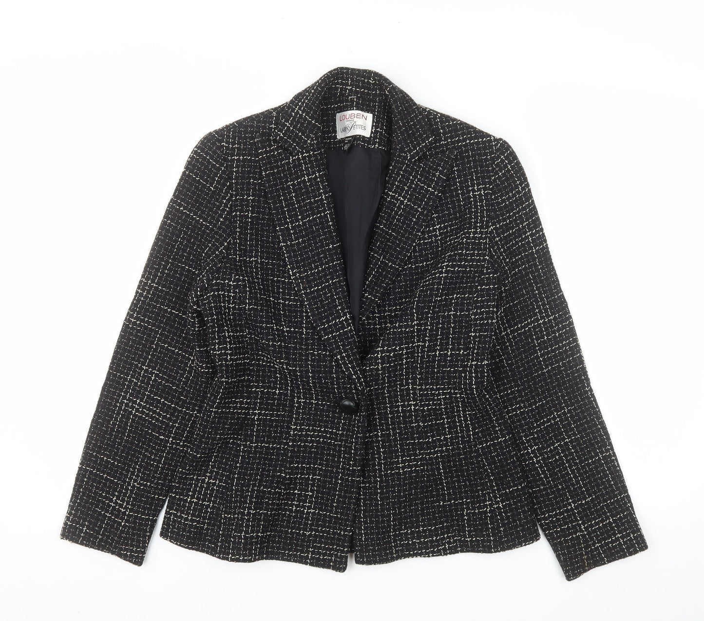 Louben Laura Petites Black Tweed Wool Blend Single-Breasted Blazer Size 6P