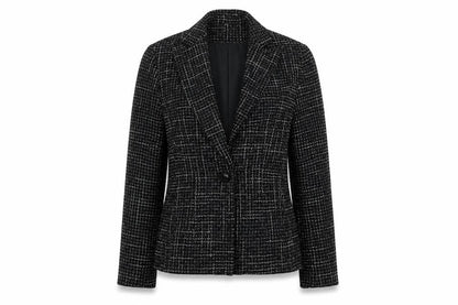 Louben Laura Petites Black Tweed Wool Blend Single-Breasted Blazer Size 6P