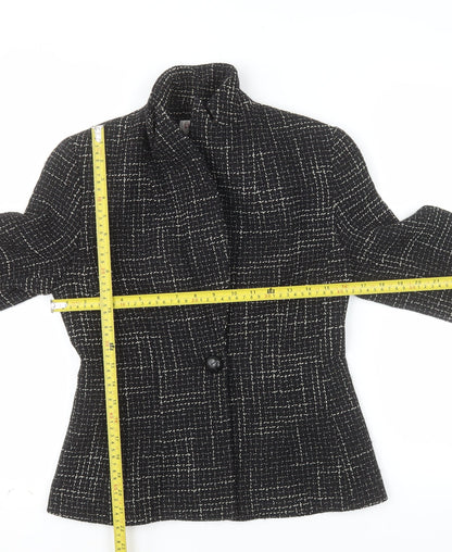 Louben Laura Petites Black Tweed Wool Blend Single-Breasted Blazer Size 6P