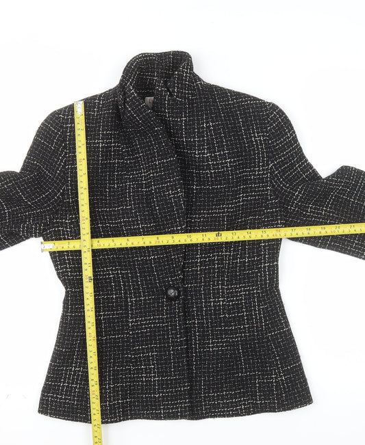 Louben Laura Petites Black Tweed Wool Blend Single-Breasted Blazer Size 6P