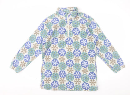 Out Brook Womens Beige Blue Snowflake 1/2 Zip Fleece Sweatshirt Size S